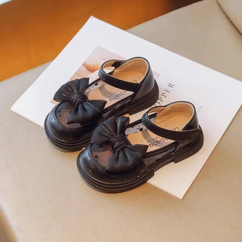 Girls Princess Bow Lace Dress Flats - PU Leather Kids Wedding Shoes Sizes 23-35 (Insole 14.6–21.5 cm | 5.75–8.46 in)