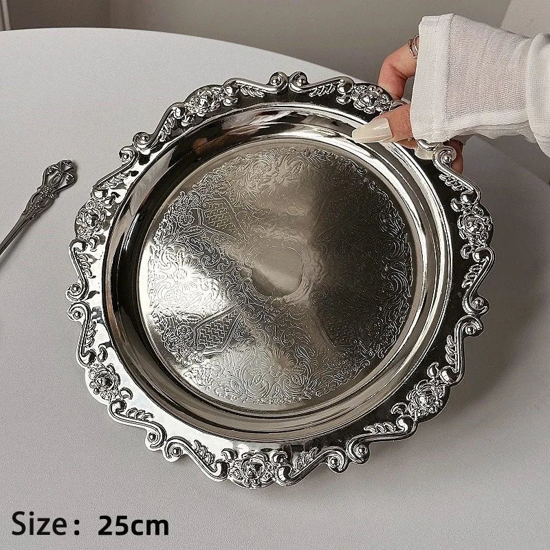 Hexagonal Stainless Steel Dessert Plates - Silver & Gold, 10/15/20/25 cm (4/6/8/9.8 in) - Retro Cake, Snack & Jewelry Tray