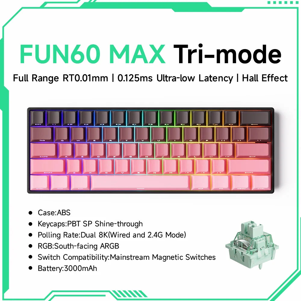 Magnetic Switch 60% & 65% Mechanical Gaming Keyboard - Rapid Trigger RT, 8K Polling, Hot-Swappable, RGB, Tri-Mode USB-C/BT/2.4G