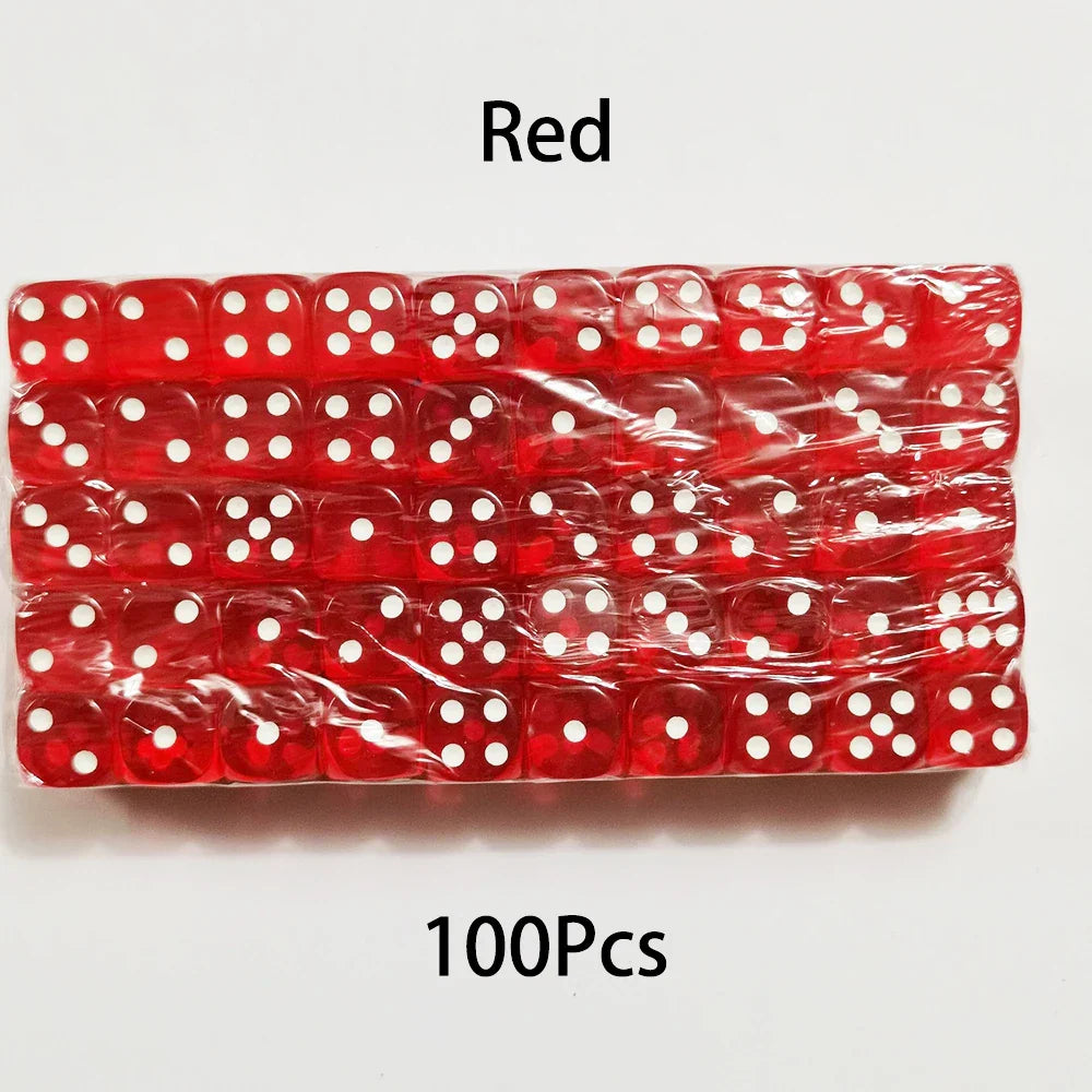 100-Pack 6-Sided Dice 14mm D6 Acrylic Rounded-Edge Transparent Dice for Board Games & DnD