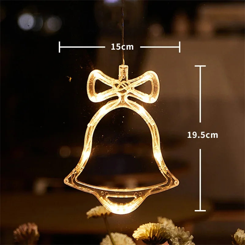 Battery-Operated Christmas LED Snowflake & Santa Hanging Window Ornaments – Warm White Holiday Decor