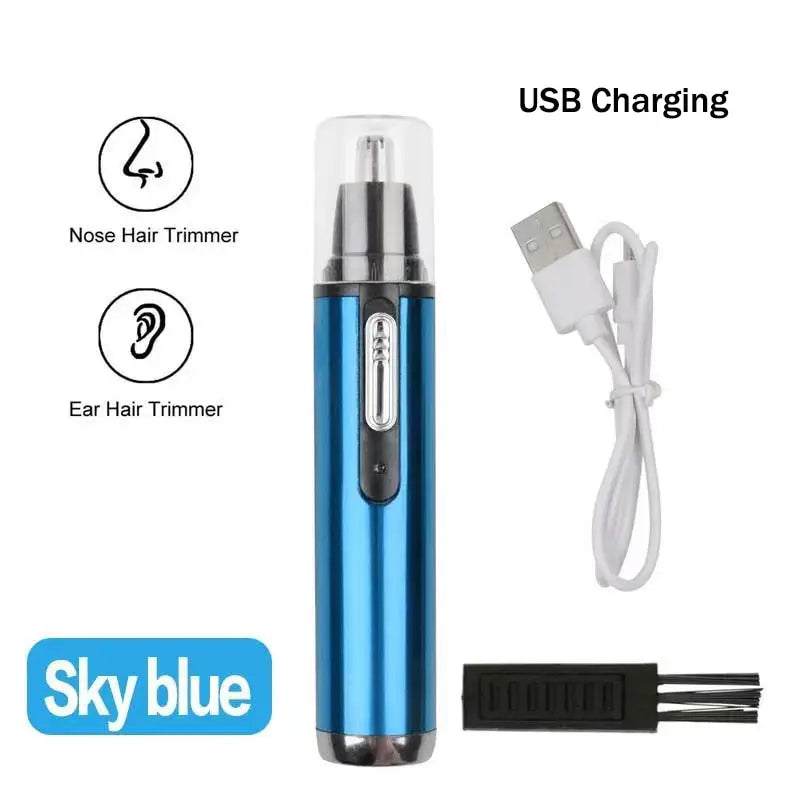 Rechargeable 2-in-1 Nose & Ear Hair Trimmer – Washable USB Electric Groomer with Stainless Steel Blade