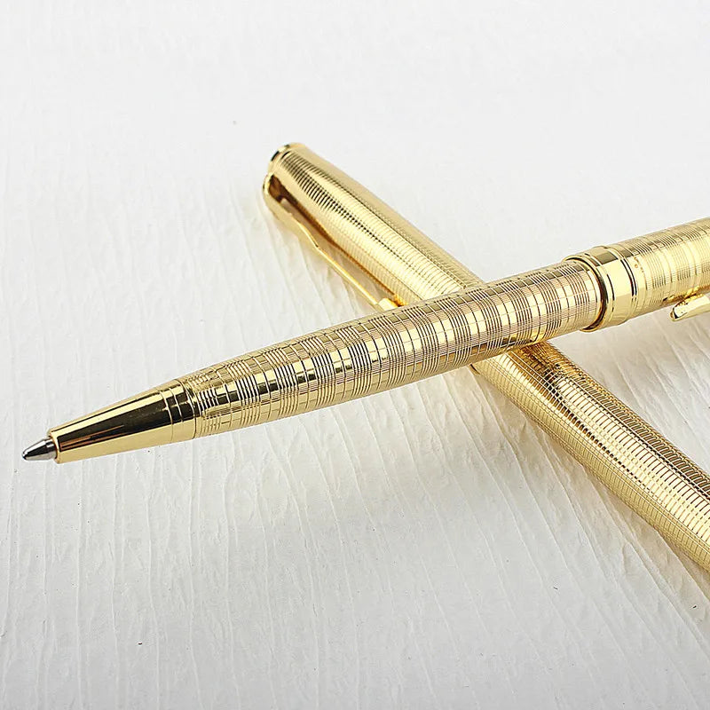 Luxury Metal Rollerball Pen 0.7mm Blue Ink - Gold Steel Signature Pen for Office & School