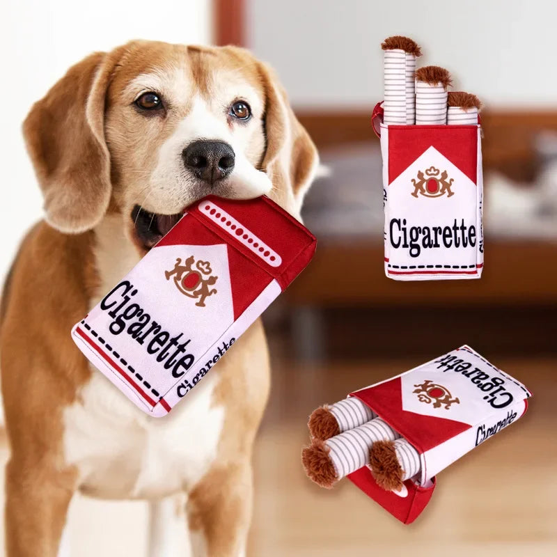 Funny Plush Squeaky Chew Toy Cigarette Design for Small & Medium Dogs, Interactive Pet Gift