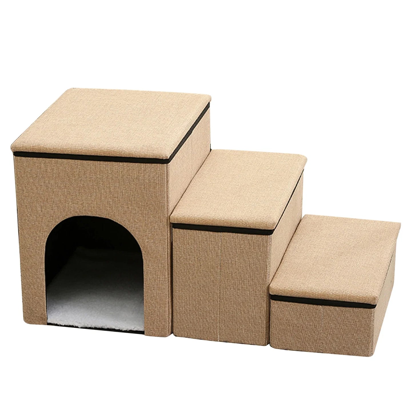 Foldable Pet Stairs with Storage Box and Non-Slip Pads — 3-Size Dog & Cat Ramp Set for Beds, Sofas, Indoor/Outdoor