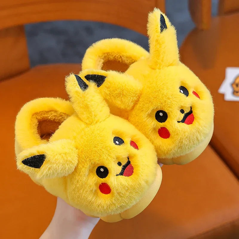 Kawaii Anime Plush Indoor Non-Slip Winter Slippers for Kids — Soft Cotton Flat Sole, Cute Cartoon Gift