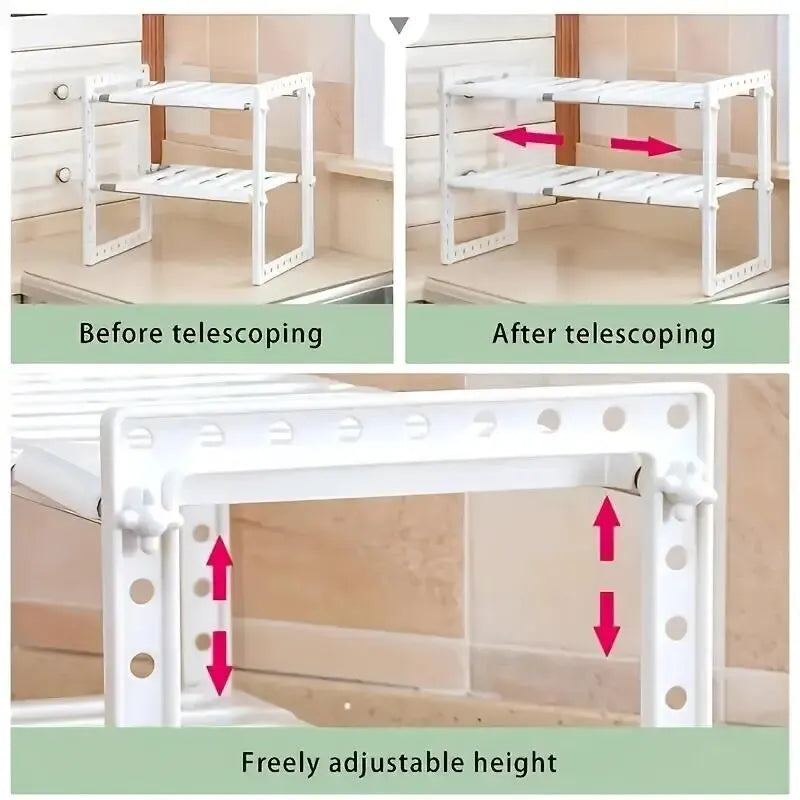 Stackable Cabinet Organizer Shelves for Kitchen & Pantry - Adjustable Under-Sink & Counter Storage