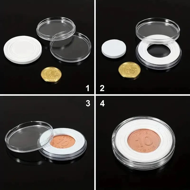 100-Pack Clear Coin Capsules Plastic Storage Organizer Box – Round Coin Protection for Collectors