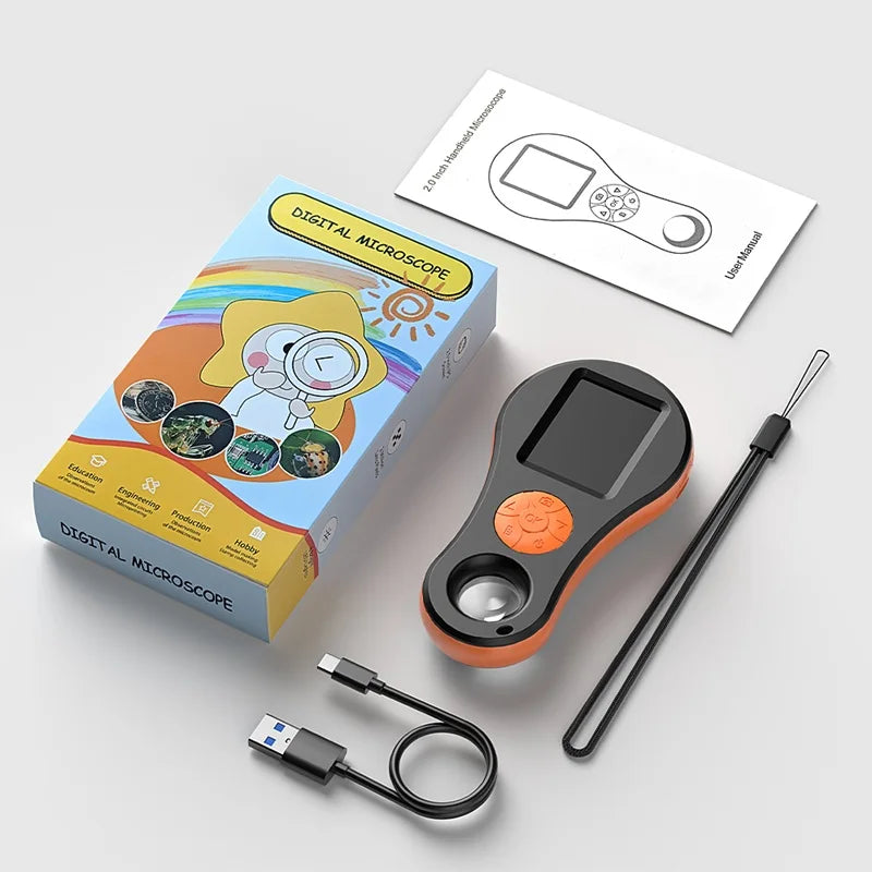 Portable 2MP Digital Magnifier Microscope 2.0-Inch (5.08 cm) IPS Screen 50x Magnification 8 LEDs USB-C TF Card Slot