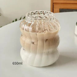 Heat-Resistant Stripe Glass Tumbler — Transparent Tea, Coffee & Juice Mug, 410/530/650 ml (13.9/17.9/22 fl oz)