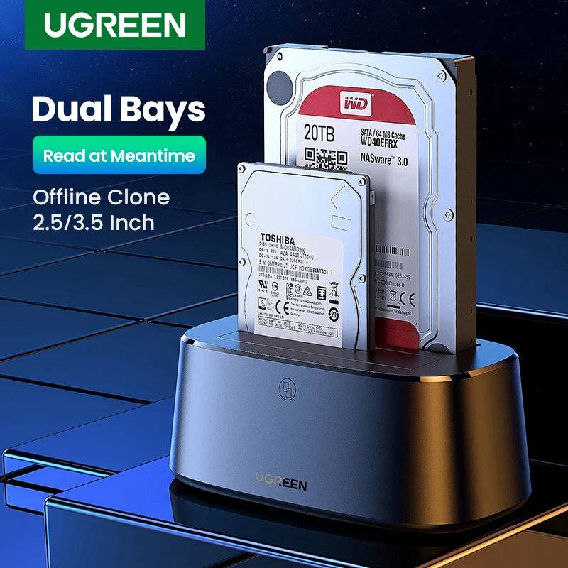 Dual-Bay SATA to USB 3.0 HDD Docking Station for 2.5"/3.5" SSD HDD Offline Clone Tool-Free