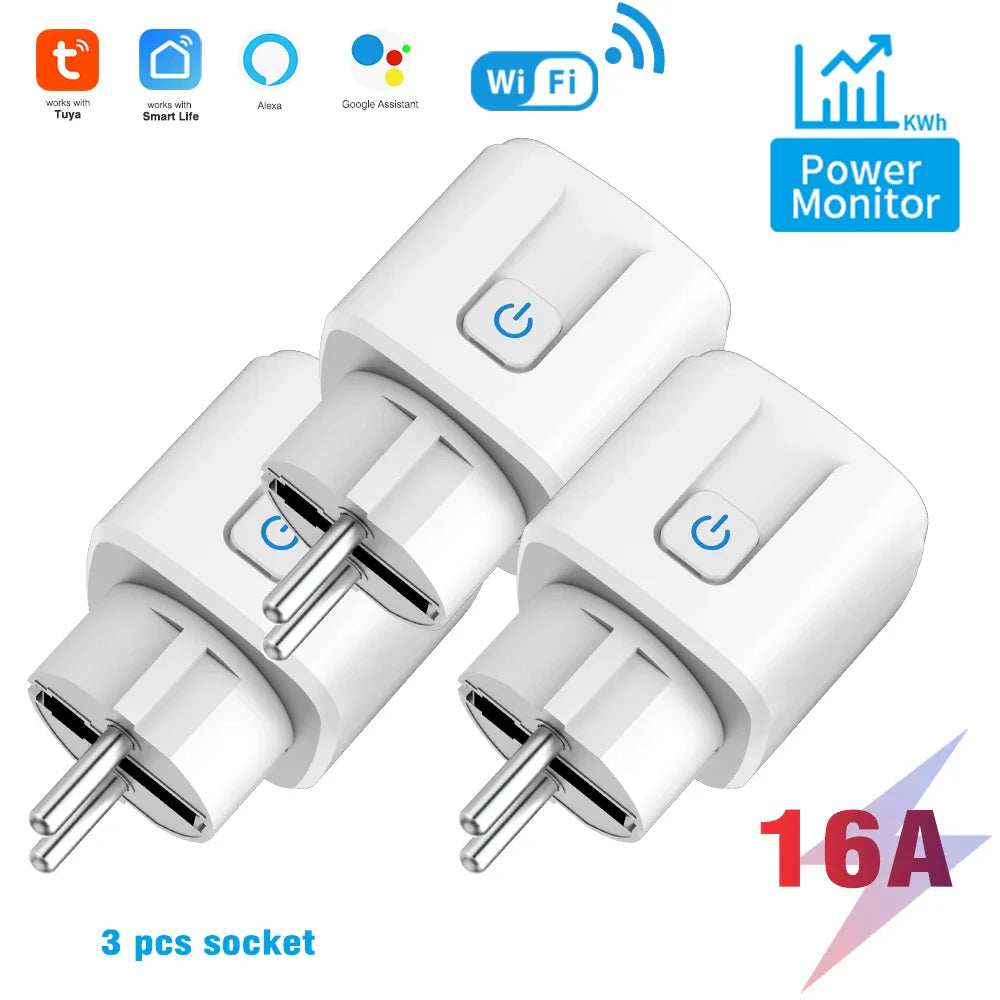 Smart WiFi Dual Outlet Wall Socket 16A/20A – Voice Control with Google & Alexa, Timer & Energy Monitoring (EU Plug)