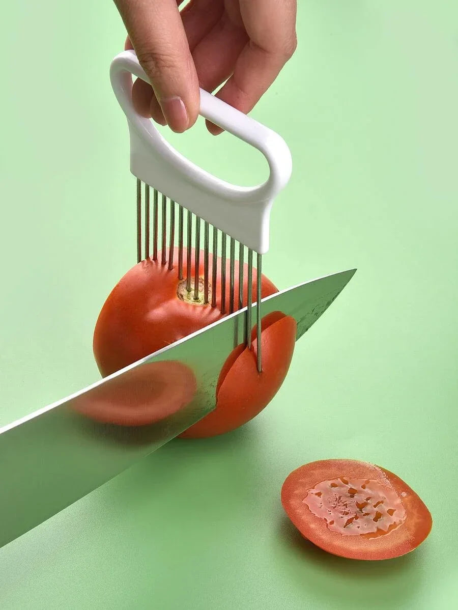 1-Piece Colorful Onion Slicer & Holder Stainless Steel Vegetable and Potato Slicing Tool