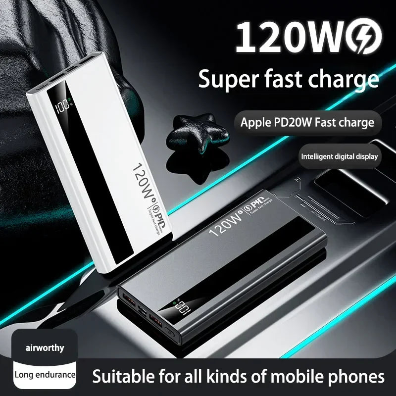 500000mAh 120W Fast Charging Power Bank PD 20W 4-Port USB Metal Portable Powerbank