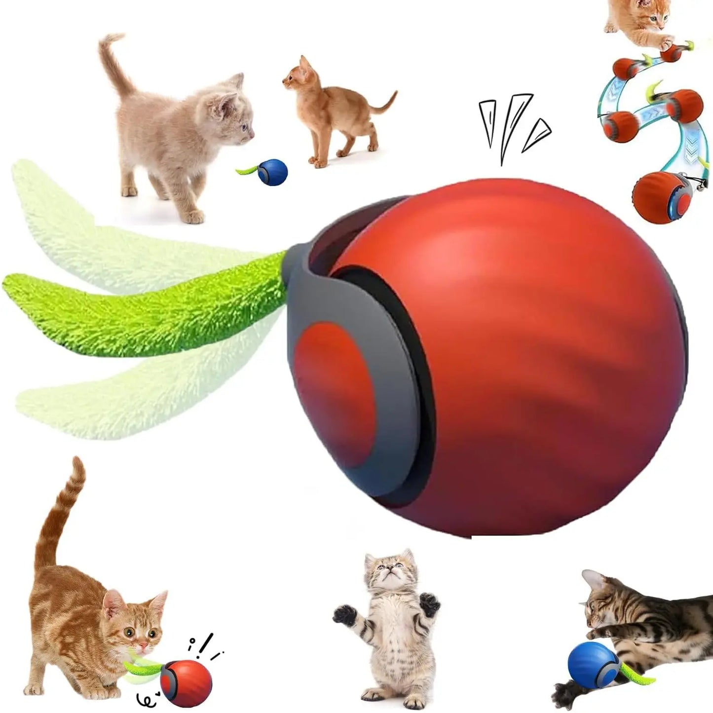 Interactive Speedy Tail Cat Ball Toy with Tail — USB Rechargeable, Dual-Speed Automatic Cat Toy