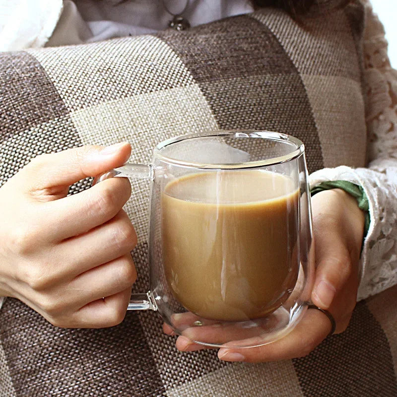 Double Wall Borosilicate Glass Mug - Heat-Resistant Insulated Tumbler for Coffee, Tea, Whiskey, Beer & Cocktails - Gift