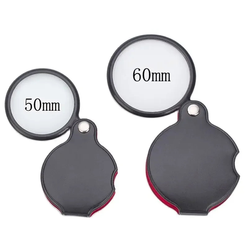Foldable Pocket Magnifier 6X/8X – 50mm & 60mm (2.0 in / 2.4 in) Glass Lens Leather Case Handheld Loupe for Reading & Jewelry