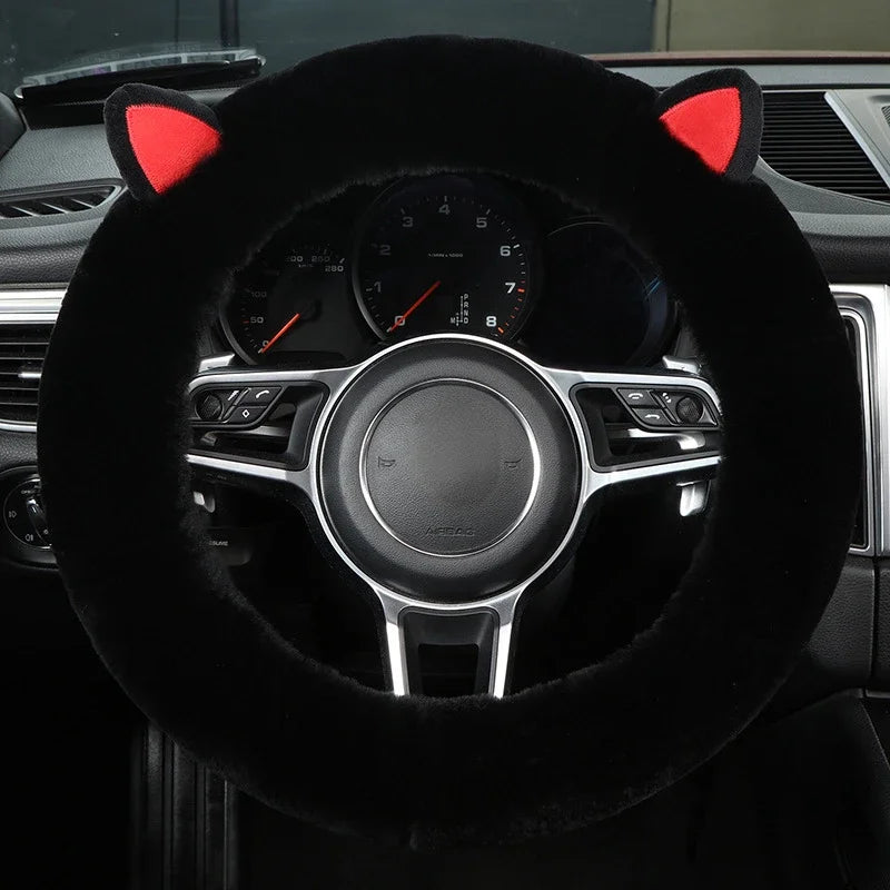 Plush Wool Steering Wheel Cover, Cartoon Frog Short Fur Car Wheel Protector, Fits 35–42 cm (13.8–16.5 in)
