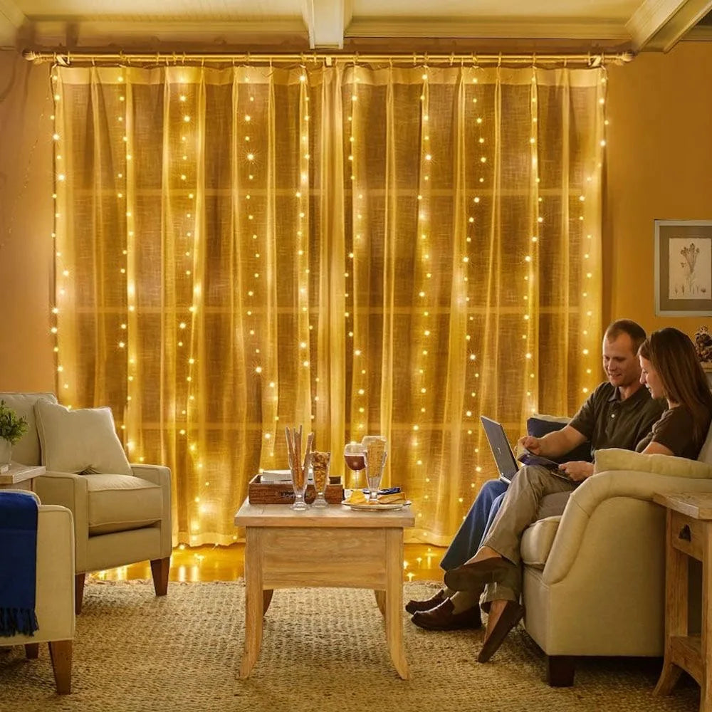 LED Curtain String Lights (USB Powered) — 8 Modes Fairy Lights for Window, Wedding, Party, Christmas, Bedroom & Living Room