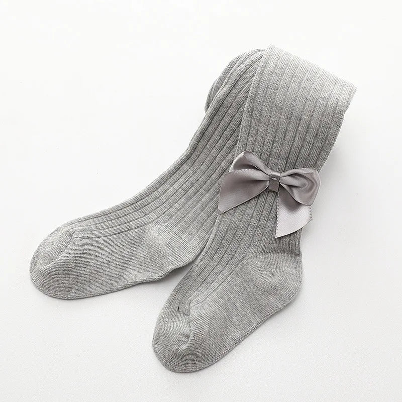 Baby Girls Cotton Mesh Tights with Bowknot - Infant & Toddler Pantyhose 0-4 Years