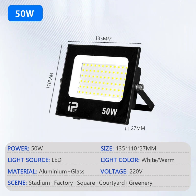 Outdoor LED Floodlight IP66 Waterproof Spotlight — 10W/20W/30W/50W/100W/150W/200W for Garden Porch Courtyard