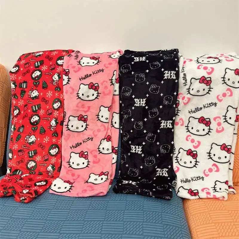 Women’s Flannel Fleece Pajama Pants – Kawaii Cartoon Elastic Waist Lounge & Sleep Trousers, Soft Anime Sleepwear Gift