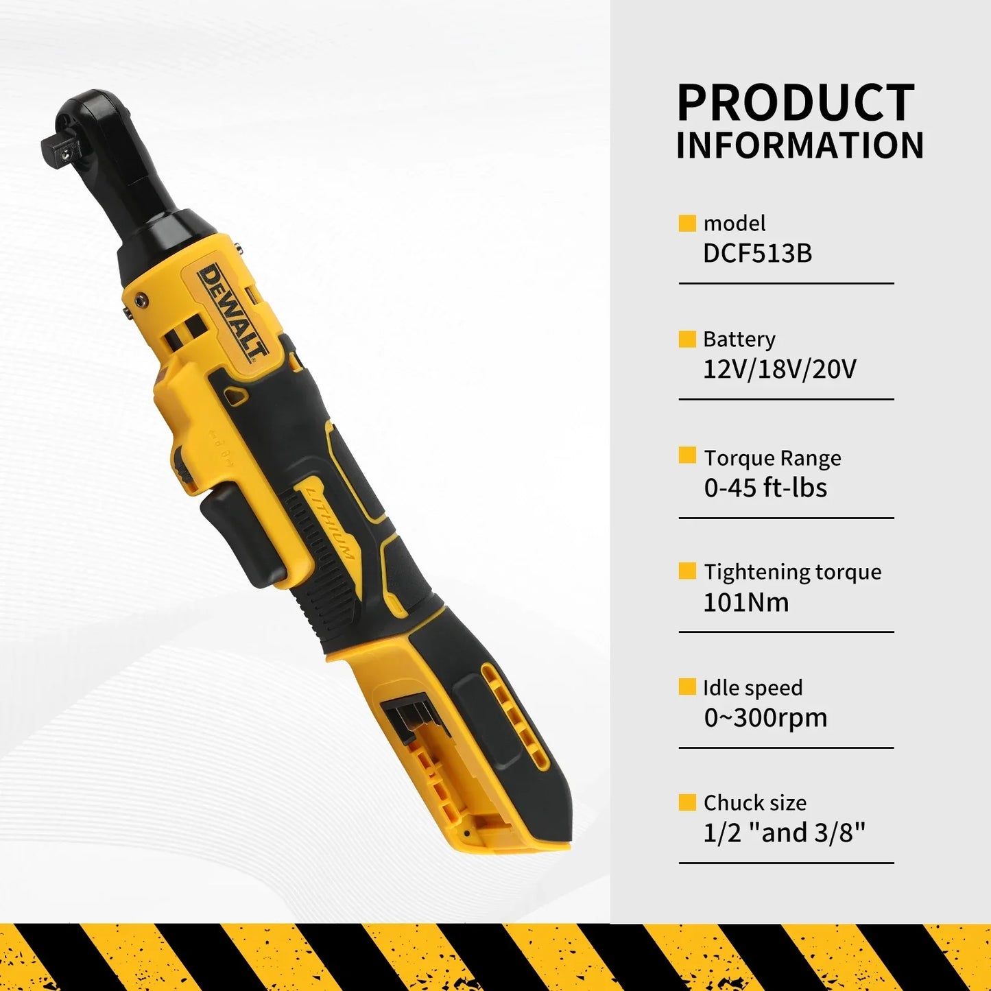 Cordless Brushless Ratchet Wrench — Compatible with 12V/18V/20V Batteries, Adjustable 0–45 ft‑lbs (0–61 Nm) Torque, 0–300 RPM, 3/8" (9.5 mm) & 1/2" (12.7 mm) Chucks