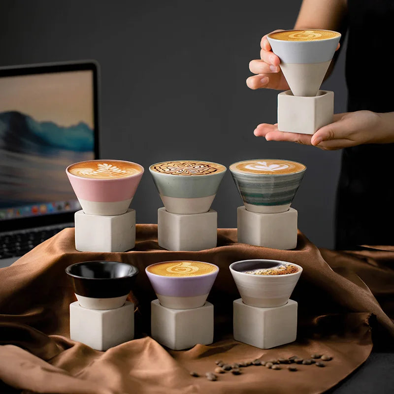 Retro Japanese Triangular Cone Ceramic Tea and Coffee Mug Pottery Porcelain Latte Cup for Home and Office