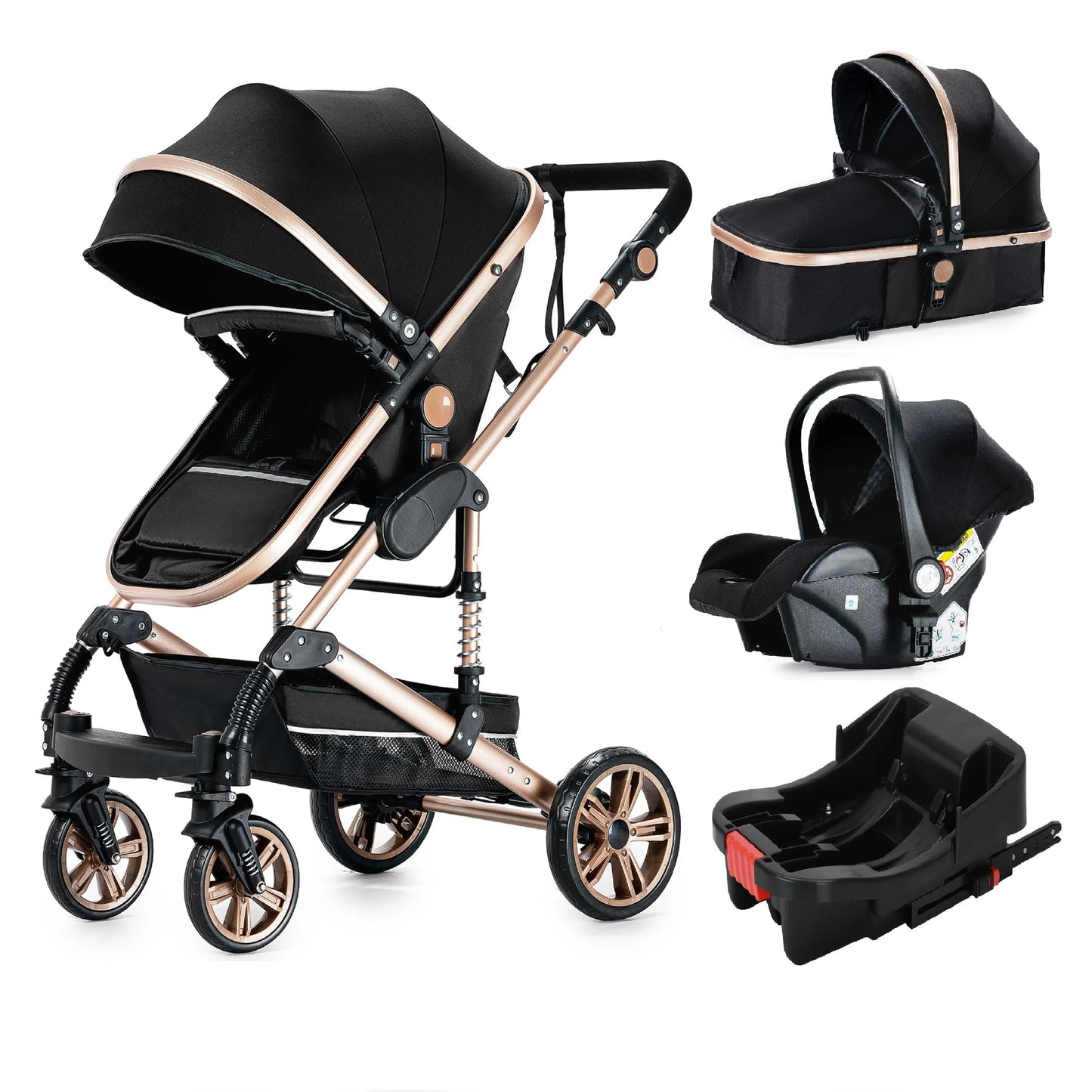 3-in-1 Baby Stroller Travel System with ISOFIX Base — Convertible Bassinet, Infant Car Seat & Foldable Aluminum Frame