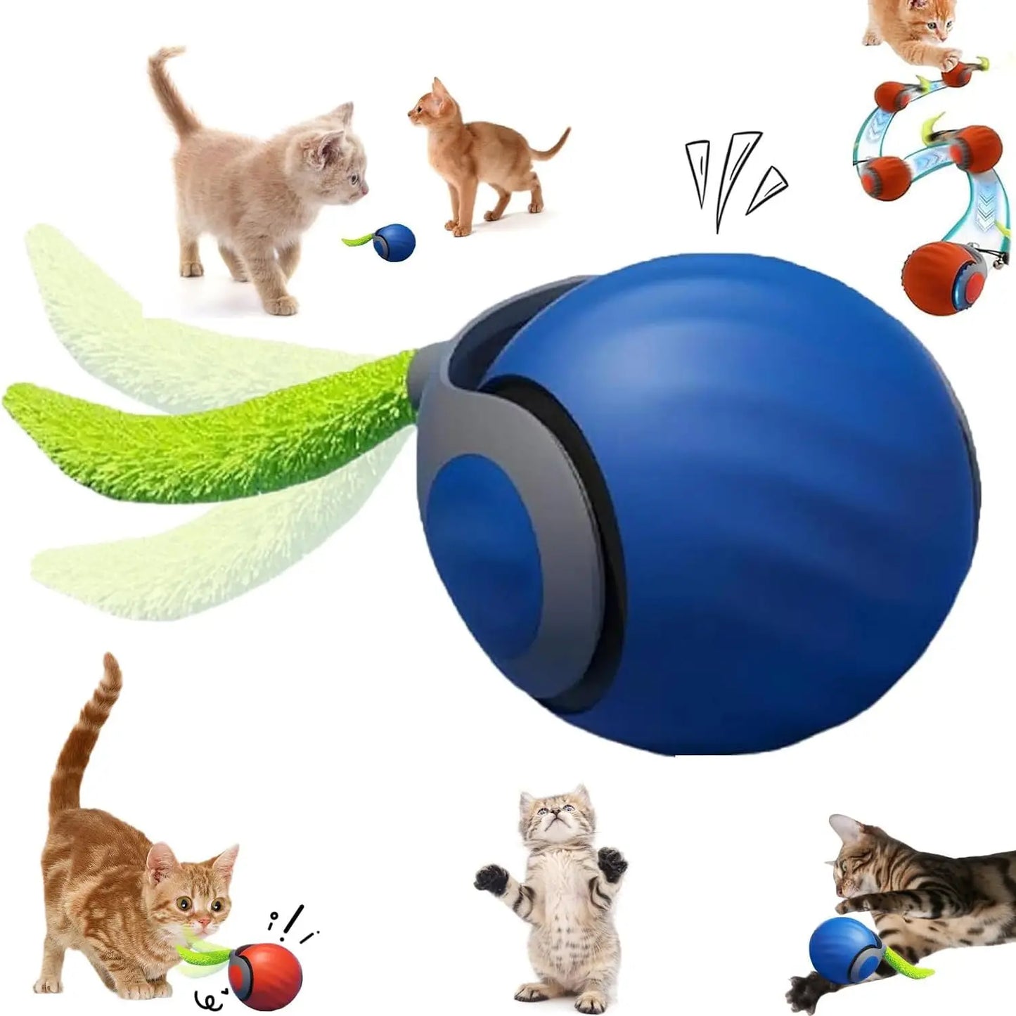 Interactive Speedy Tail Cat Ball Toy with Tail — USB Rechargeable, Dual-Speed Automatic Cat Toy