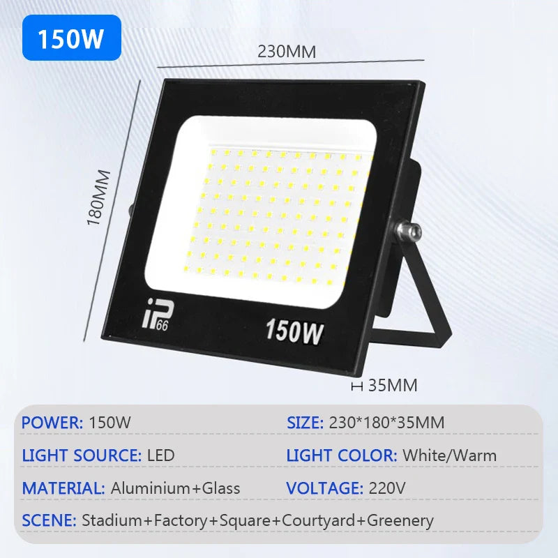 Outdoor LED Floodlight IP66 Waterproof Spotlight — 10W/20W/30W/50W/100W/150W/200W for Garden Porch Courtyard