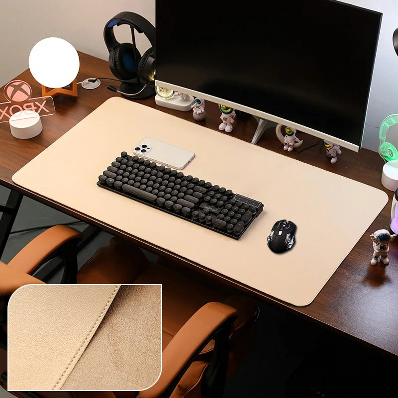 Large PU Leather Desk Pad Non-Slip Stitched Edge Office Mouse Pad and Desk Blotter