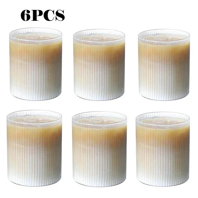 300ml (10 fl oz) Japanese Striped Origami Glass Cup, Transparent Multi-Purpose Drinkware for Coffee, Bubble Tea and Whiskey