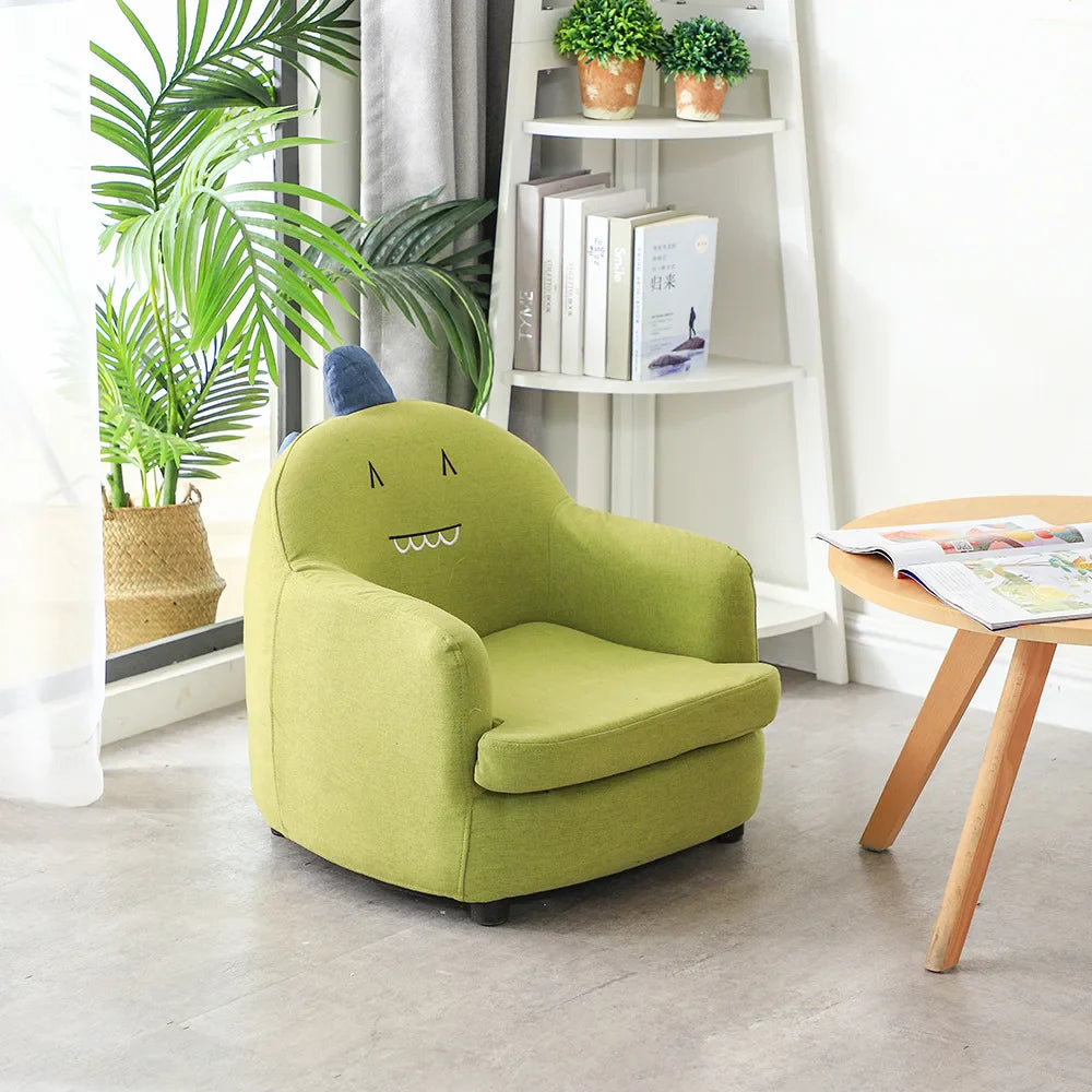 Kids Cartoon Sofa Chair — Children's Toddler Armchair & Learning Stool, Wooden Frame with High-Elastic Foam (22 x 21 x 19.7 in | 56 x 54 x 50 cm)