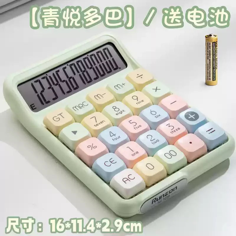 Cute 12-Digit Multifunctional Electronic Calculator with Mechanical Buttons, Battery-Powered for Home Office School Accounting