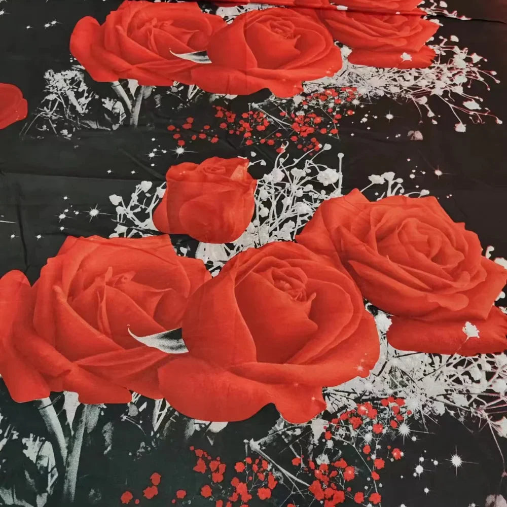 2/3-Piece Red Rose Print Microfiber Duvet Cover Set – Soft Bedding (Duvet Cover + 1/2 Pillowcases, No Insert)