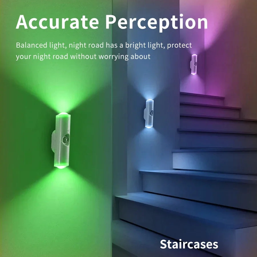LED Motion Sensor RGB Night Light Rechargeable USB-C Magnetic Wall Lamp Color-Changing Sunset Mood Light for Bedroom & Living Room