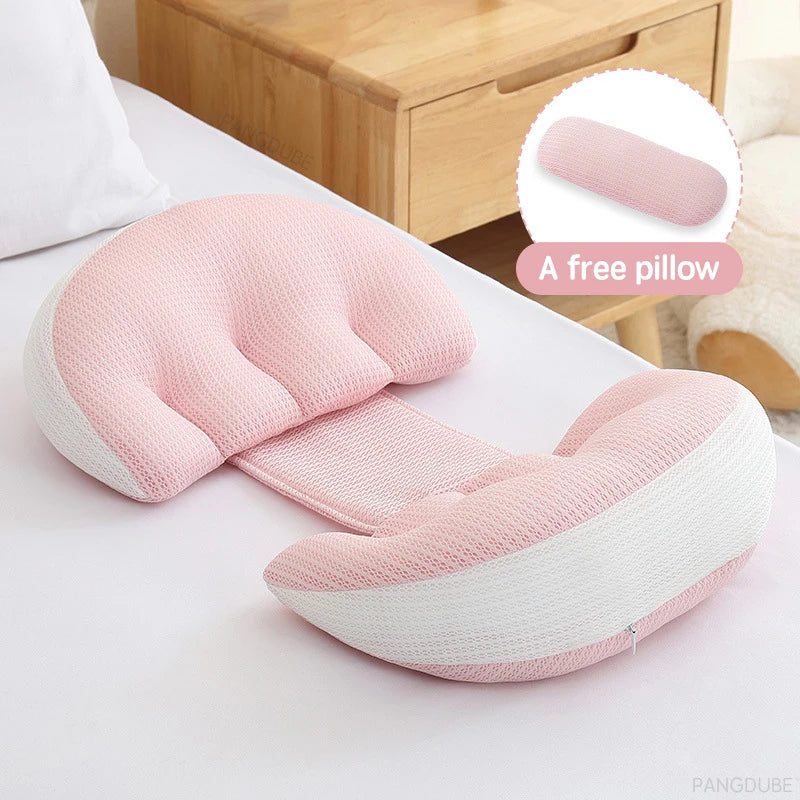 Pregnancy Body Pillow with Free Waist Support Pillow — Cotton-Polyester Maternity Sleeping Pillow, 64–78 × 36 cm (25–30.7 × 14 in)