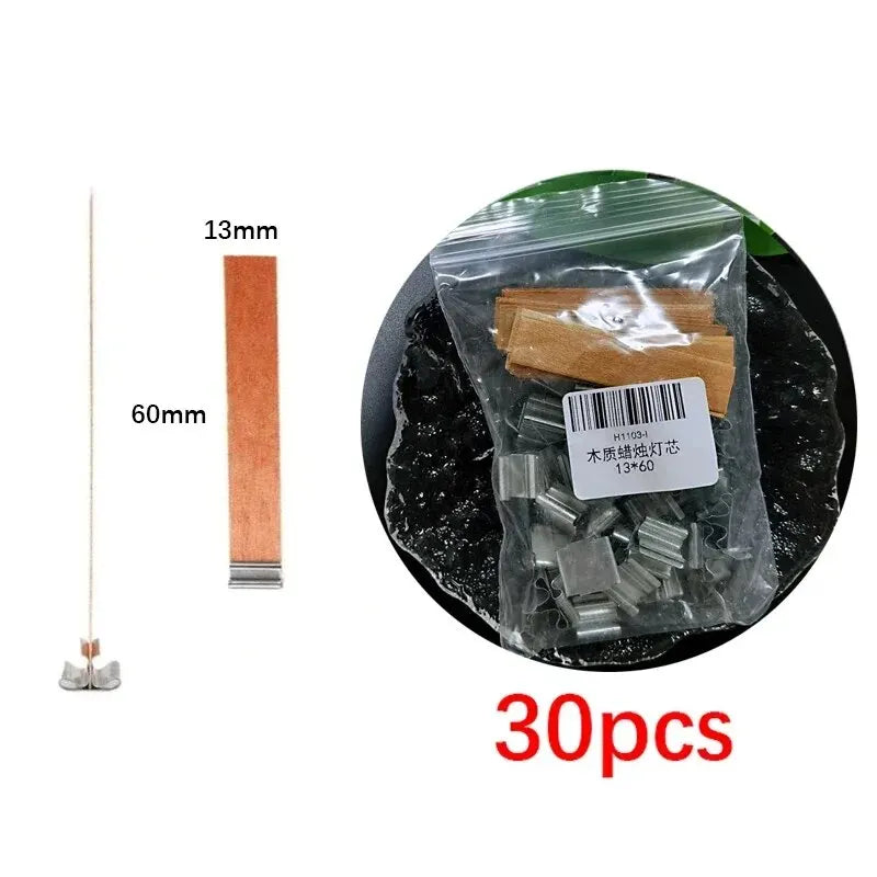 30-Pack Premium Wooden Candle Wicks with Metal Clip Bases for Candle Making – Paraffin & Beeswax Smokeless Wicks