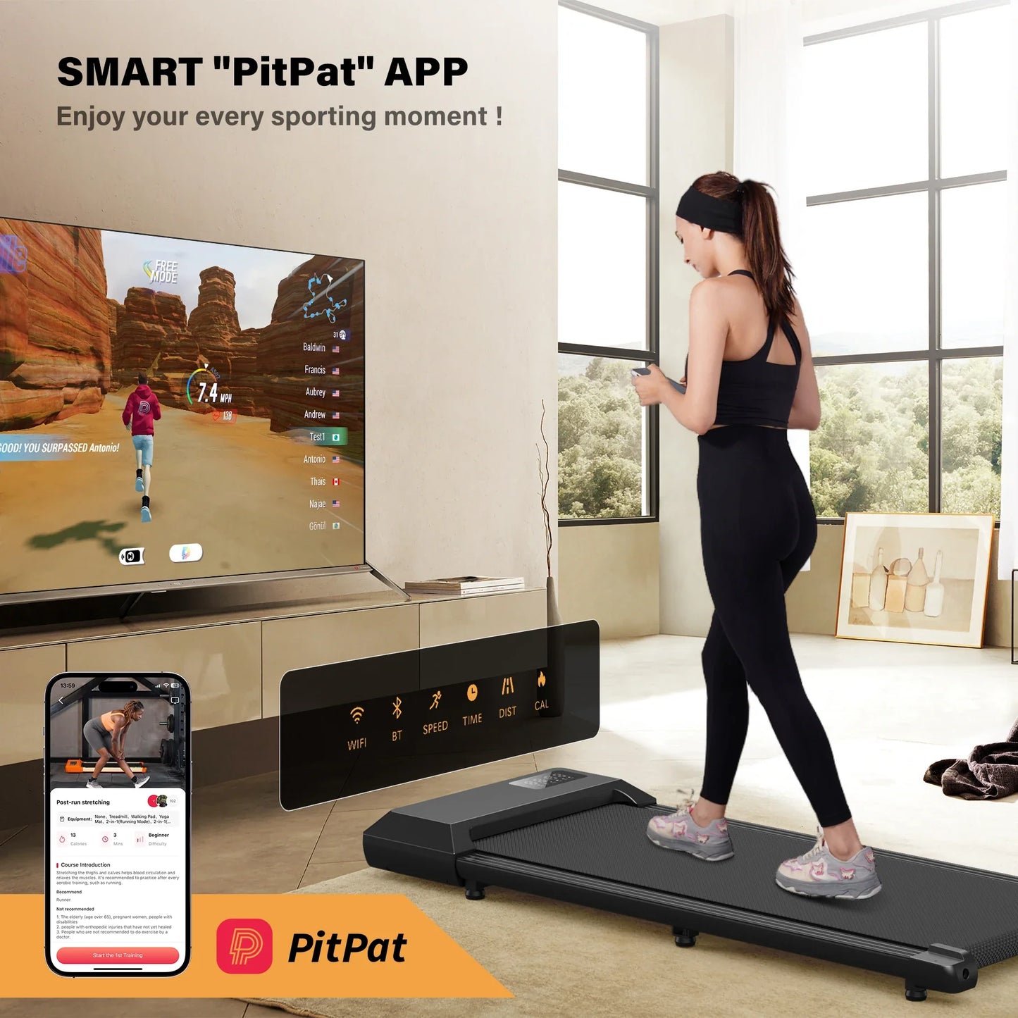 Under-Desk Treadmill Walking Pad — Quiet 2.5HP Electric Treadmill with App & Remote, LCD Display, Portable Low-Profile for Home Office and Light Jogging