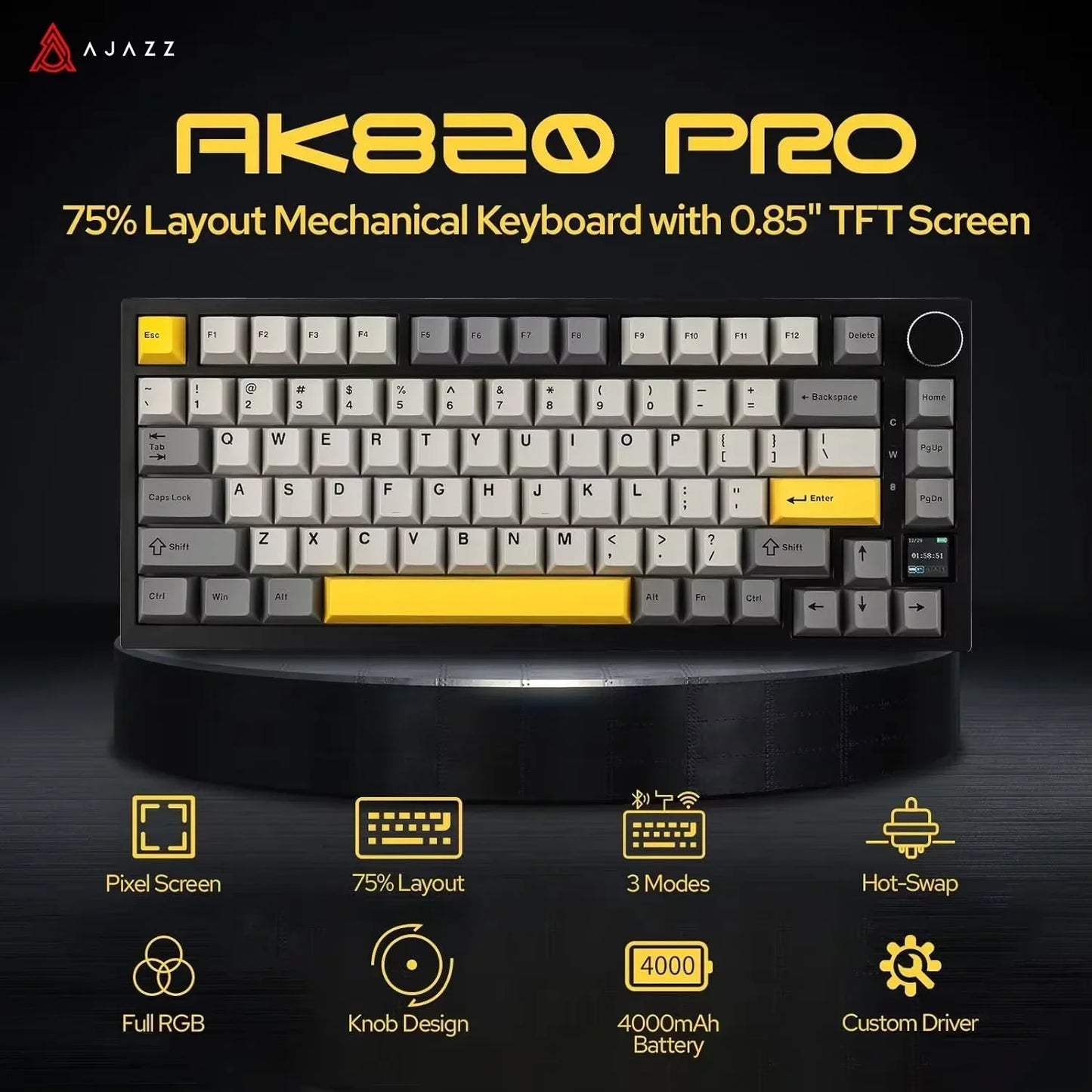 75% Hot-Swappable Mechanical Keyboard — Bluetooth 5.1, 2.4G Wireless & Wired USB-C, PBT Keycaps, RGB, Gasket Mount, Metal Volume Knob