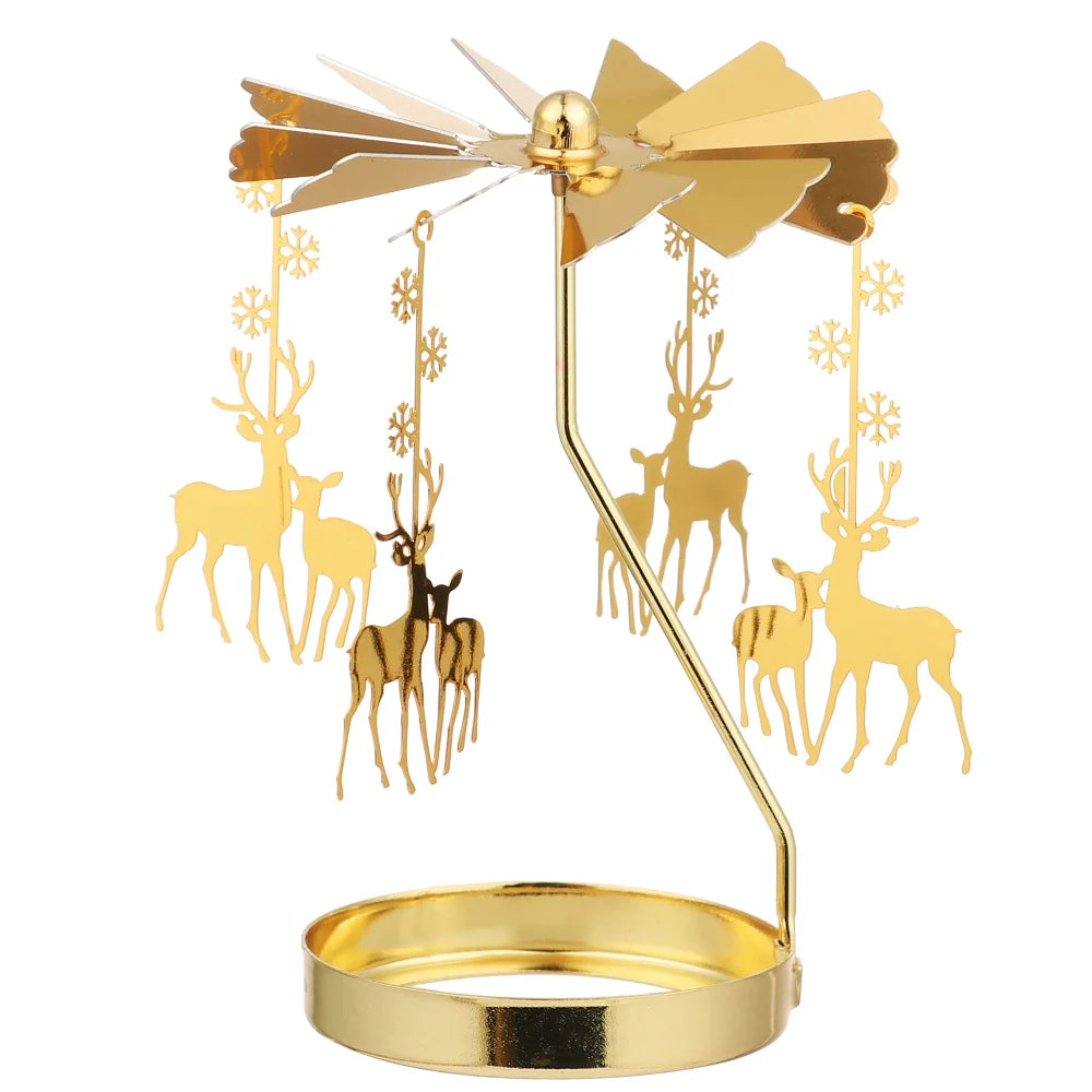 Carousel Candle Spinner Rotating Tealight Holder for Wedding, Christmas & Home Office Decor – Gold, Silver