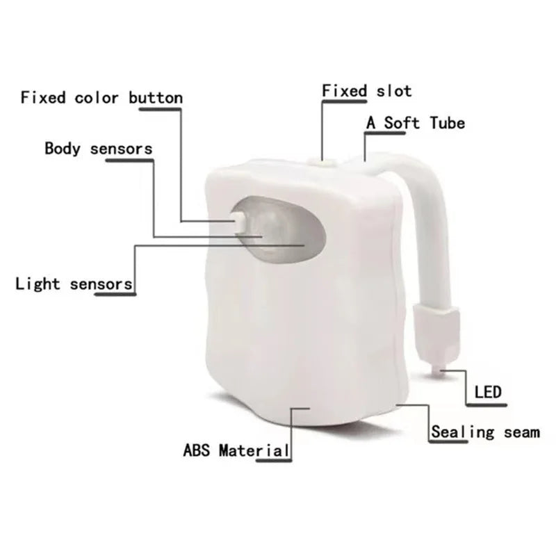 Motion Sensor Toilet Night Light 8/16-Color LED Stick-On PIR Infrared Battery Operated Nightlight for Bathroom
