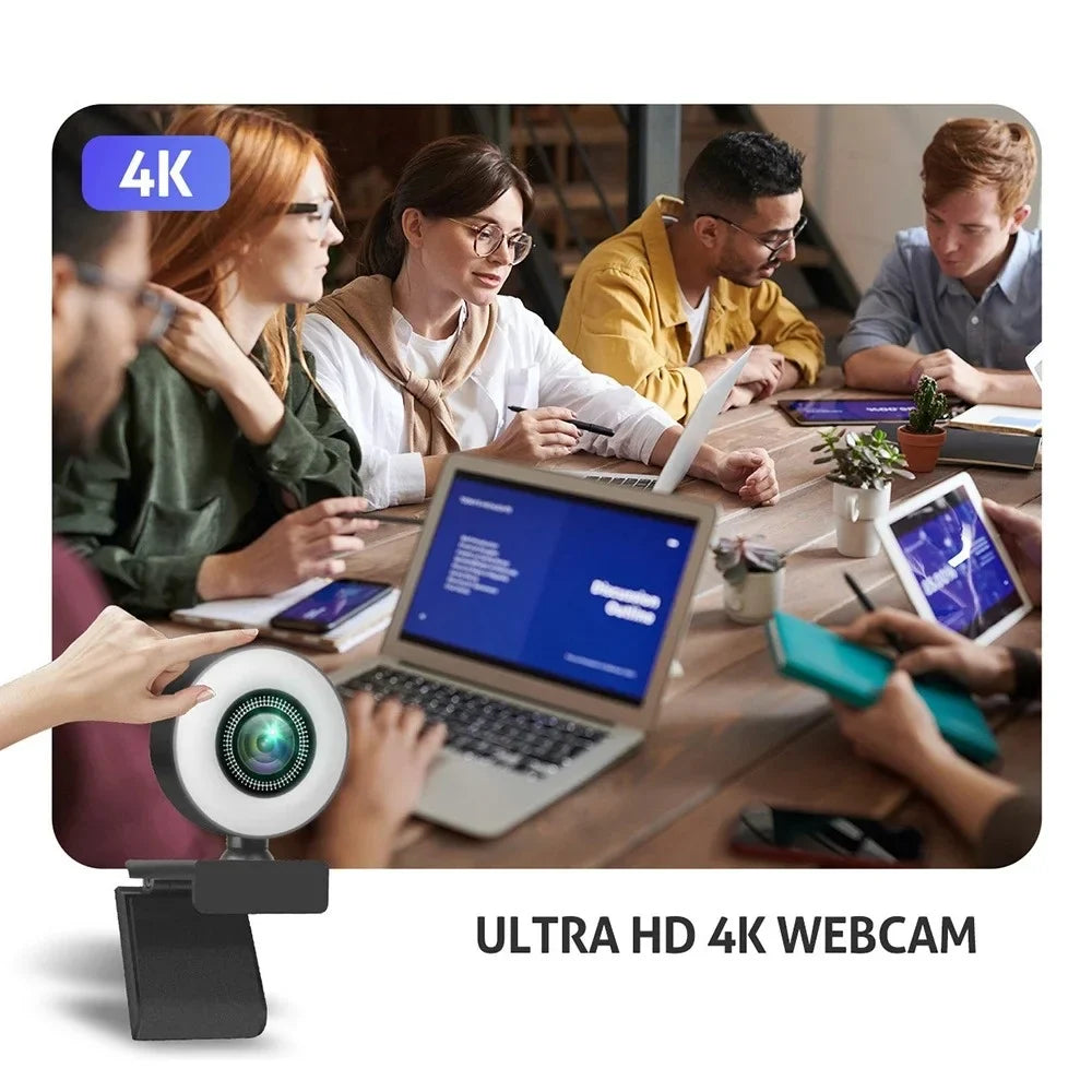 4K USB Webcam (8MP) 1080P/720P Auto-Focus Laptop Camera with Noise-Reduction Mic, Adjustable Clip & Light Control for Live Streaming