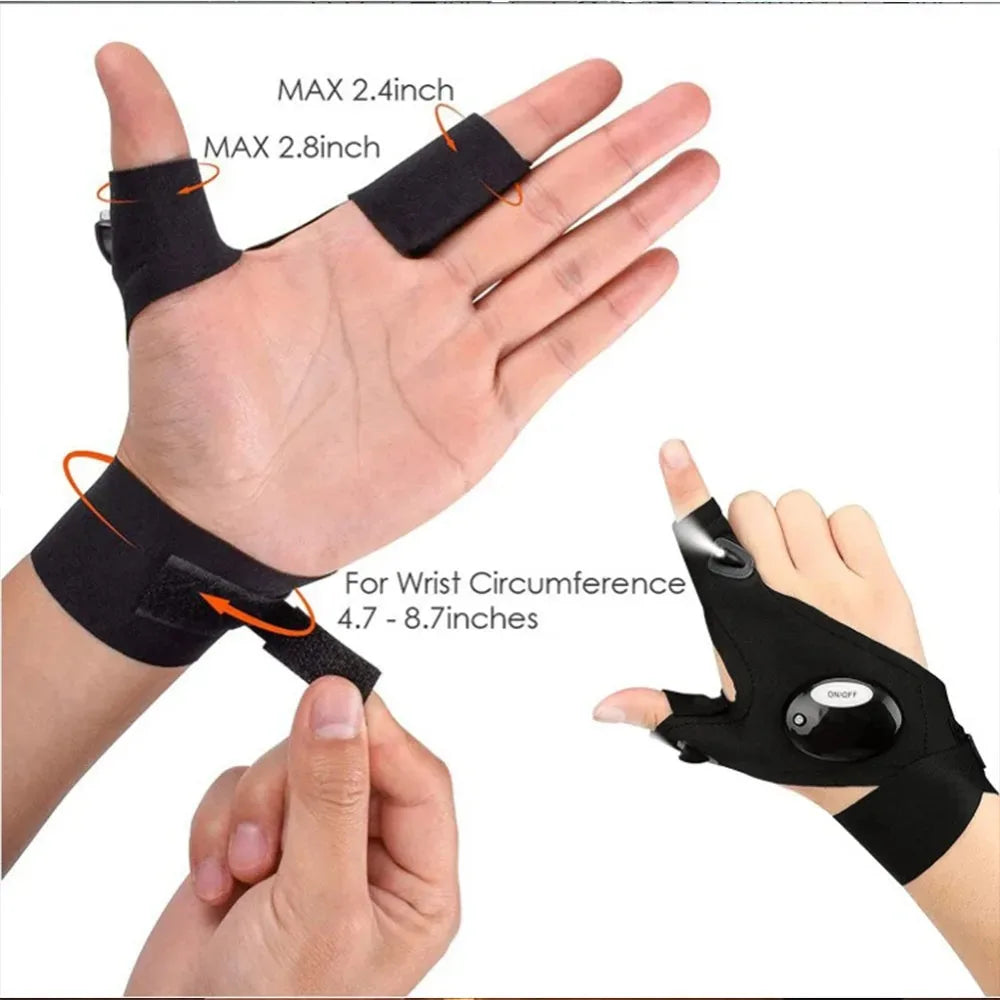 LED Fingerless Gloves for Fishing & Cycling – Light-Up Gloves with Built-In LED Lights for Night Outdoor Safety