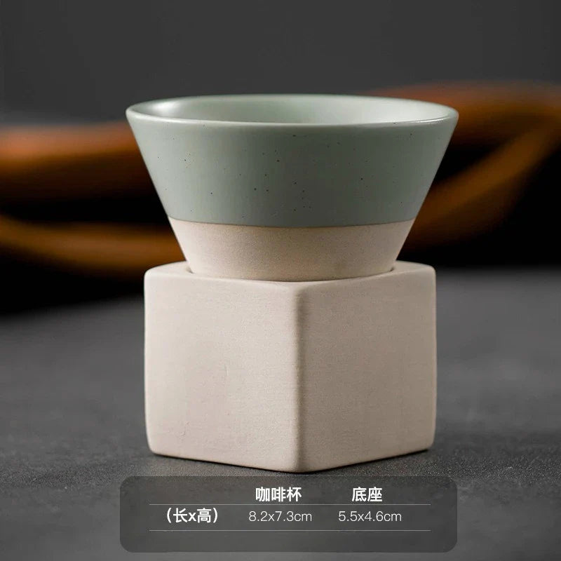 Retro Japanese Triangular Cone Ceramic Tea and Coffee Mug Pottery Porcelain Latte Cup for Home and Office