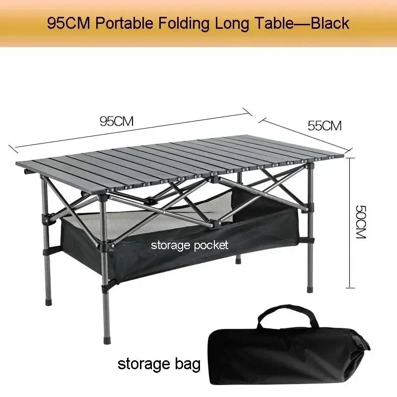 Portable Aluminum Alloy Folding Camping Table - Lightweight Roll-Up Picnic Table, Seats 6