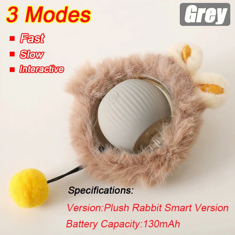 Interactive Automatic Rolling Ball Toy for Cats and Dogs, Rechargeable Smart Pet Toy with Faux Tail