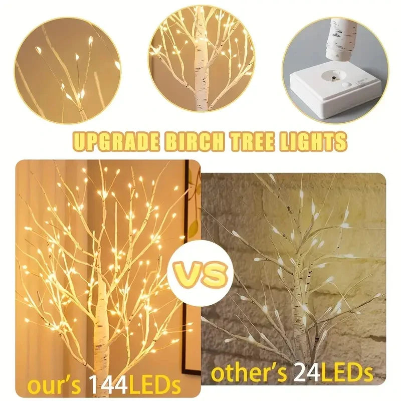 144 LED Birch Tree Light Warm White - USB & Battery Powered, 60 x 10 cm (23.6 x 3.9 in) Holiday Tabletop Decor for Christmas, Halloween, Easter
