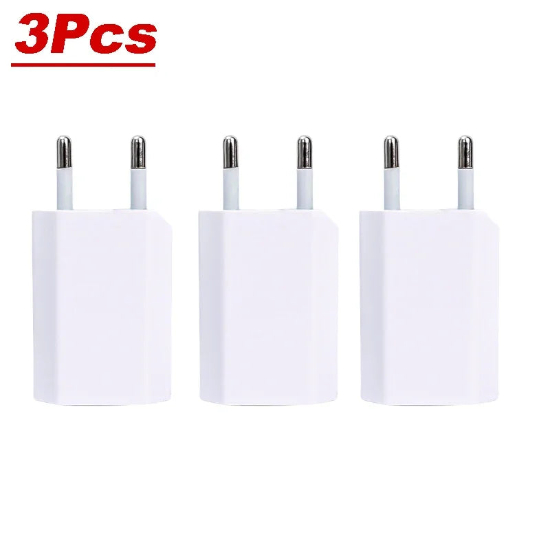 EU Plug USB Wall Charger 5V 1A Travel Adapter, Universal Smartphone USB Charger, 1-5 Pack